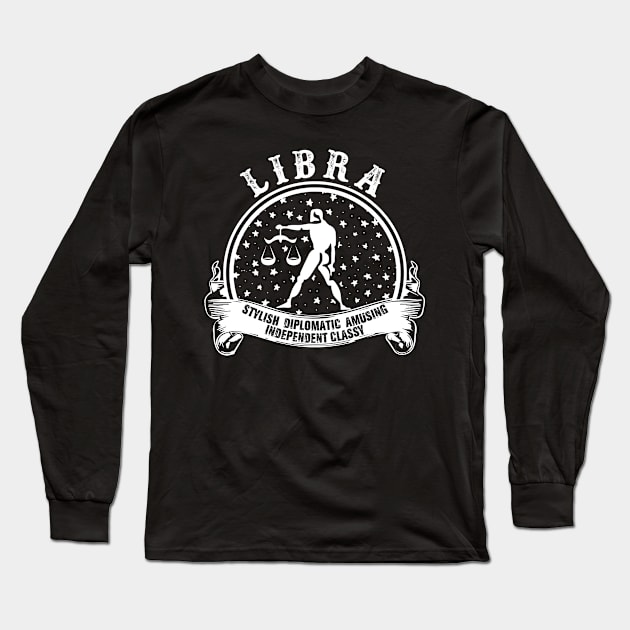 Libra Zodiac Sign Long Sleeve T-Shirt by SublimeDesign